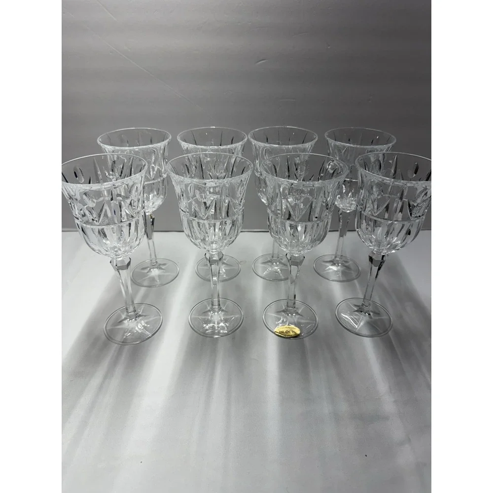Block Crystal Tulip Garden Set of 8 Vintage Cut 24% Lead Crystal Goblets